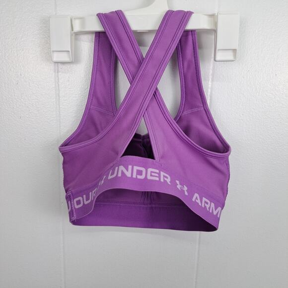 Under Armour Sports Bra XS Purple Criss Cross Back‎ Logo Band Flawed - Picture 2 of 5